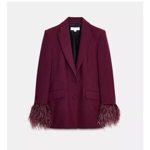 Zara Burgundy Blazer with Feather Cuffs